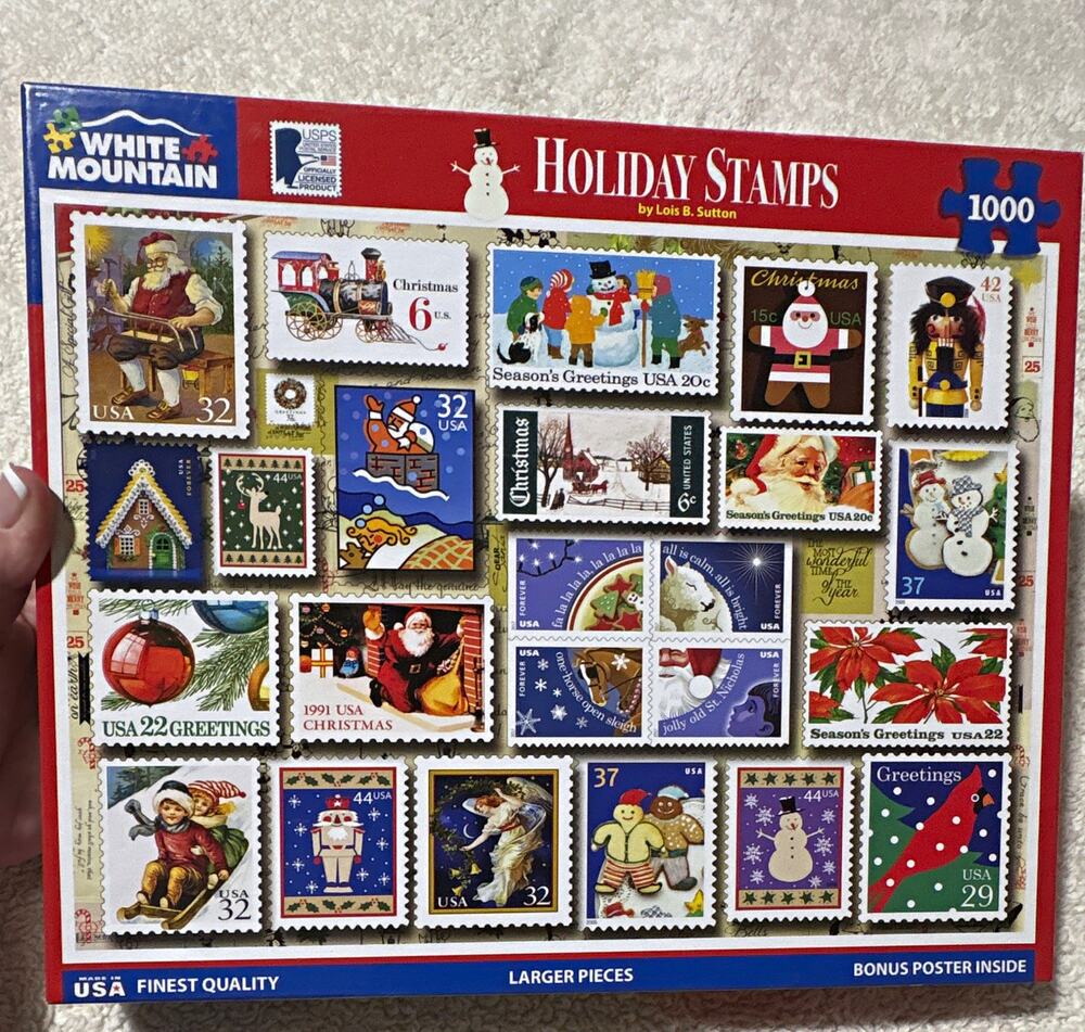 White Mountain / Holiday Stamps Christmas / 1000 Pc Interlocking Puzzle / Poster
